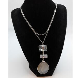 LOFT Y Drop Semi-Precious Gemstone Long Silver Tone Pendant Necklace 32in